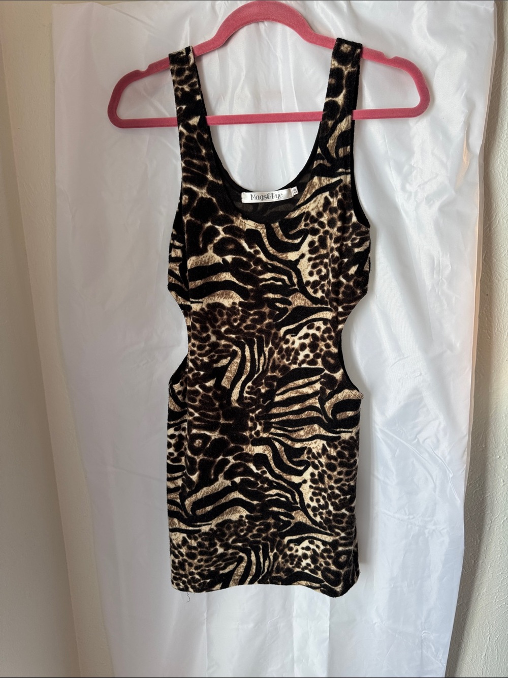 Cutout Animal Print Mini Dress - Black & Tan